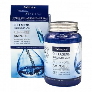 Сыворотка ампульная с коллагеном и гиалуроном Farmstay Collagen & Hyaluronic Acid All In One Ampoule