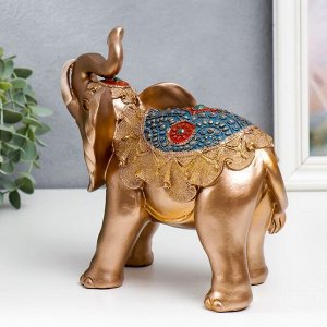 Сувенир полистоун "Золотистый слон в синей попоне с кисточками" в ассортименте 20х10,5х22 см