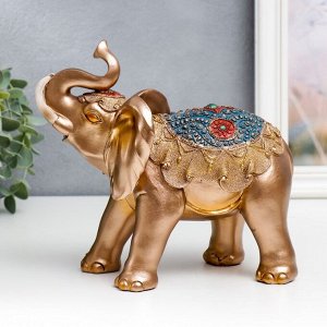 Сувенир полистоун "Золотистый слон в синей попоне с кисточками" МИКС 20х10,5х22 см