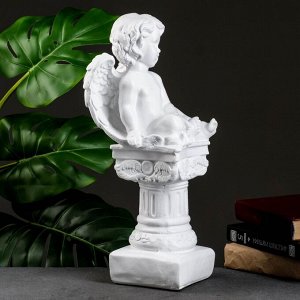 Фигура гипс «Ангел на пьедестале», белый, 15x15x42 см