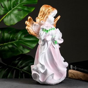 Фигура "Ангел в платье с букетом" бело-розовый 20х21х36см