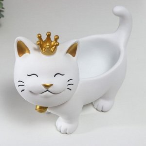 Сувенир полистоун подставка "Спящий кот в короне" белый 21х12х25 см