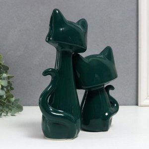 Сувенир керамика "Необычные коты" тёмно-зелёный набор 2 шт 17,5х6х12,5 25х7,5х11,5 см