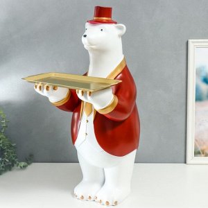 Сувенир полистоун подставка "Белый медведь в красном пиджаке и цилиндре" 71х32,5 см