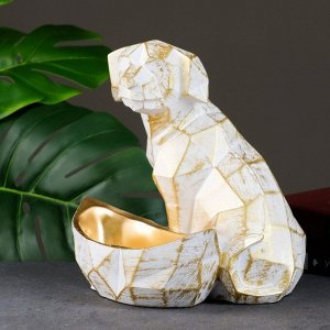 Подставка для мелочей "Собака полигональная" белый с золотом, 25х21х21см