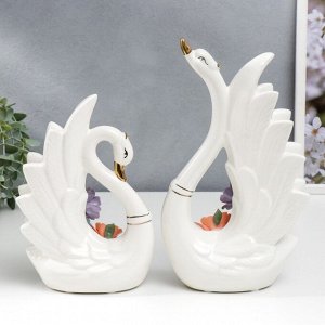 Сувенир керамика "Два белых лебедя с цветами" набор 2 шт 21,5х7,5х15,5 28х7,5х15,5 см