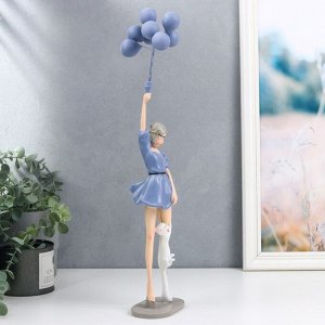 Сувенир полистоун "Девушка в голубом платье с воздушными шарами, с котом" 43х8,5х11 см