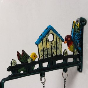 Колокол сувенирный чугун "Птички у скворечника" цветной 33х10х32,5 см