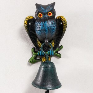 Колокол сувенирный чугун "Филин" цветной 18,5х9х11 см