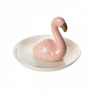 Сувенир керамика подставка под кольца "Фламинго" розовый 7,2х11х11 см 4439219