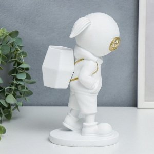 Сувенир полистоун подставка "Девочка с хвостиком в шлеме космонавта" бело-золотой 22х9,5 см 737057