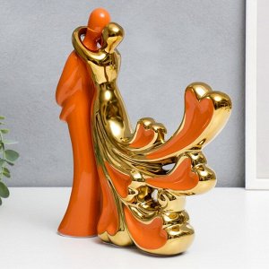 Сувенир керамика "Обьятия, шлейф с сердцами" оранжевый с золотом набор 2 шт 26,5х26 см