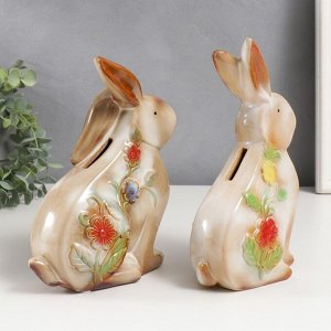 Копилка керамика "Кролики цветочные" набор 2 шт 18х14х8 20,5х12х8 см