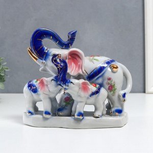 Сувенир керамика "Слон и два слонёнка, роспись цветочки" 17х10х19 см