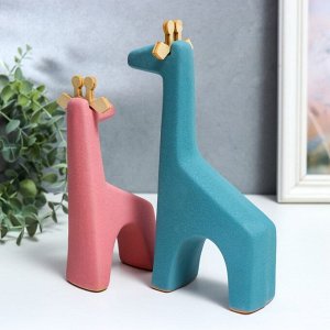 Сувенир керамика "Жираф и детёныш" голубой и розовый набор 2 шт 17х4х7,5 21х4,5х12 см