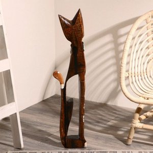 Сувенир «Кошка в ошейнике из камней и с расписным цветком», 80x13x7 см, дерево