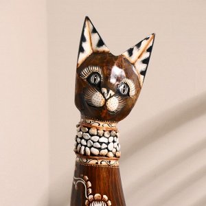 Сувенир «Кошка в ошейнике из камней и с расписным цветком», 80x13x7 см, дерево