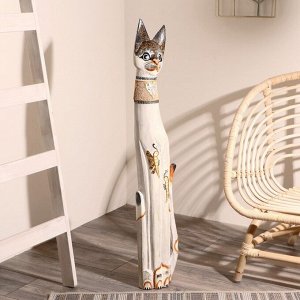 Сувенир «Кошка с золотыми бабочками и зеркальным сердцем», 100x16x7 см, дерево