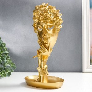 Сувенир полистоун подставка "Девушка с золотыми цветами в волосах" золото 29,5х14,5х10 см