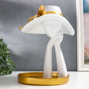 Сувенир полистоун подставка "Девушка в шляпке с золотым бантом" белый 28х21х19 см