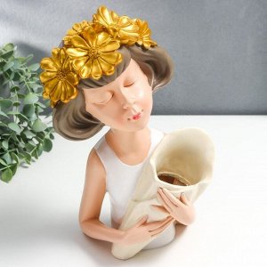 Сувенир полистоун вазон "Девочка с золотыми ромашками в волосах" 29,5х18,5х9,5 см