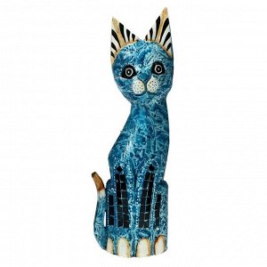 Сувенир дерево "Кошка синяя с перламутровыми вставками" 30х10х4 см