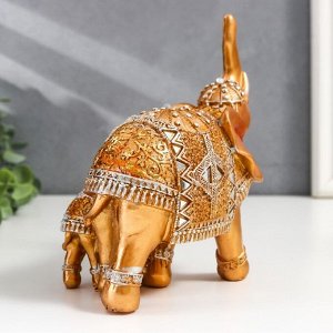Сувенир полистоун "Золотой слон со слонёнком в зеркальной попоне" 17,5х15х9,5 см
