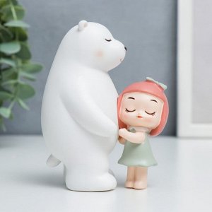 Сувенир полистоун "Малышка с бантиком с белым медведем - объятия" 10,4х5х7,5 см