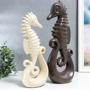 СИМА-ЛЕНД Сувенир керамика &quot;Морские коньки&quot; матовый шоколад и сливки набор 2 шт 38,5х8,5х13,5 см