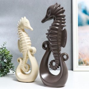 Сувенир керамика "Морские коньки" матовый шоколад и сливки набор 2 шт 38,5х8,5х13,5 см
