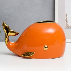 Сувенир керамика салфетница "Кит" оранжевый с золотом 14х26 см