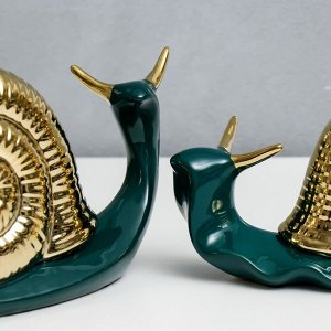 СИМА-ЛЕНД Сувенир керамика &quot;Улитки&quot; тёмно-зелёный с золотом набор 2 шт 7х20х11 13х23,5х7 см