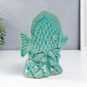 СИМА-ЛЕНД Сувенир керамика &quot;Рыбка в кораллах&quot; бирюзовый шамот 21,5х8х21,5 см