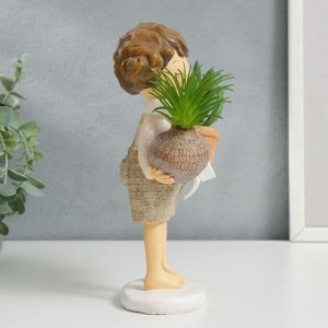 Сувенир полистоун "Малышка с хвостиками, с растениями в горшках" 20,5х8х10,3 см