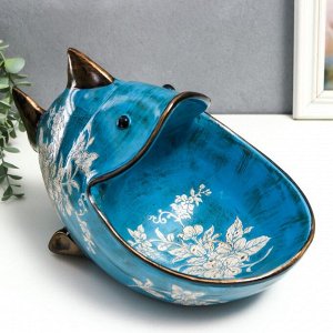 Сувенир полистоун подставка "Рыба с цветами" состаренный синий 20,5х31,5 см
