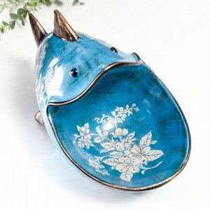 Сувенир полистоун подставка "Рыба с цветами" состаренный синий 20,5х31,5 см