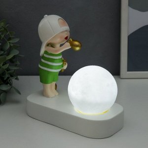 Сувенир полистоун свет "Малыш в белой кепке, с золотым пузырём у шара" 16,5х8х16 см