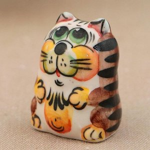 Сувенир «Довольный кот», 3 см, цвет, гжель.