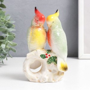 Сувенир керамика "Два попугайчика на брёвнышке" 14 см