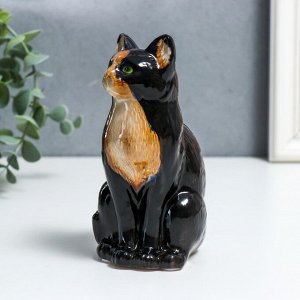 Сувенир керамика "Чёрная кошка с белой грудкой" 15,5х8х7 см