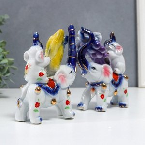 Нэцке керамика "Слоны со слонятами с виноградом/кукурузой" набор 2 шт 13х10х5 см