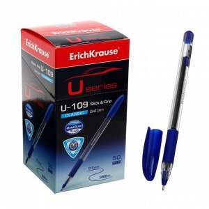 Ручка шариковая ErichKrause U-109 Classic Stick&amp;Grip 1.0, Ultra Glide Technology, чернила синие