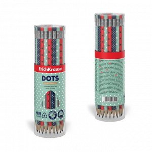 Карандаш чернографитный с ластиком ErichKrause Dots (простой), HB, грифель d 2.2 мм, трeхгранный, с принтом, из люкс древесины, микс