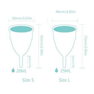 Набор: менструальная чаша Menstrual Cup с контейнером, щеточкой и пинцетом. Голубая