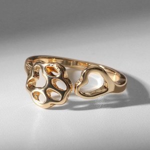 Кольцо "Лапка" с сердцем, цвет золото, безразмерное