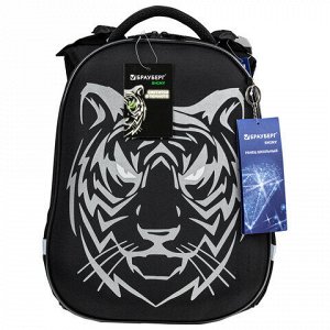Ранец BRAUBERG SHINY, 2 отделения, с брелком, "Tiger", СВЕТЯЩИЙСЯ РИСУНОК, 38х28х14 см, 270698