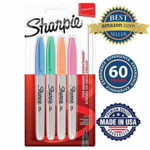 Маркеры перманентные SHARPIE (США) НАБОР 4 ЦВЕТА, "Fine Pastel", круглый наконечник, 1 мм, 2065402