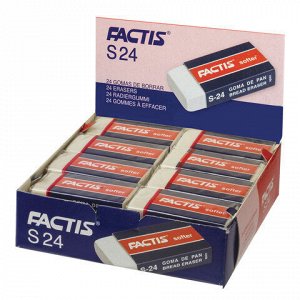 Ластик FACTIS Softer S 24 (Испания), 50х24х10 мм, белый, прямоугольный, картонный держатель, CMFS24, CNFS24