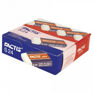 Ластик FACTIS Softer S 24 (Испания), 50х24х10 мм, белый, прямоугольный, картонный держатель, CMFS24, CNFS24