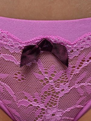 LUI et ELLE ECT0333p caramel rose Трусики женские слипы, с заниженной талией, кружевными цветами и атласным бантиком спереди.